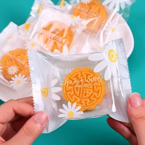 

100Pcs/Pack Gift Bag Daisy Flower Cookie Dessert Packaging Transparent Biscuit Nougat Bags Party Decoration Multipurpose