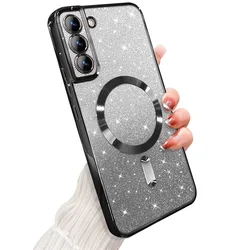 Glitter Magnetic Plating Wireless MagSafe Bright Phone Case for A16 (Black)