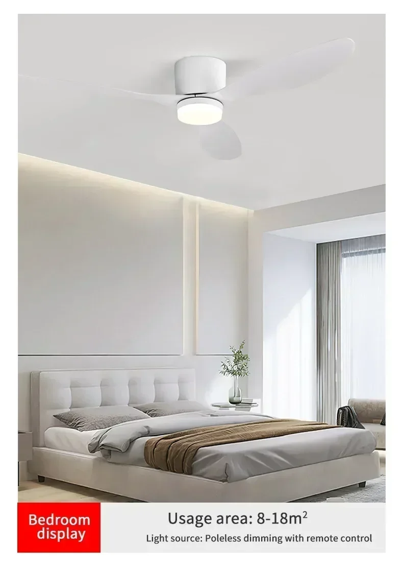Modern Ceiling Fan with LED Light  Remote Control - High Air Volume for Kitchen Bedroom Dining Room Terrace