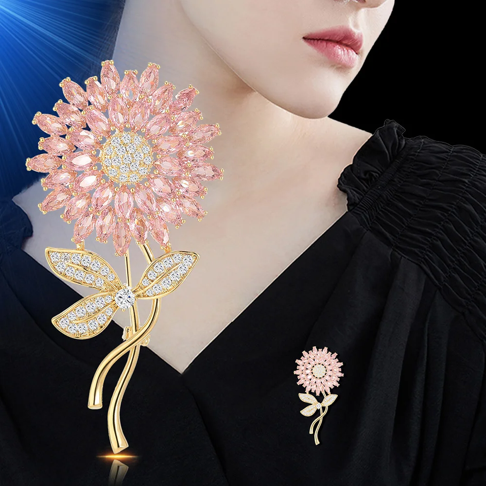 

Trendy Exquisite Large Rhinestone Sunflower Brooches For Women Clothing Suit Flower Plant Brooch Pins Party Lovers Jewelry Gift