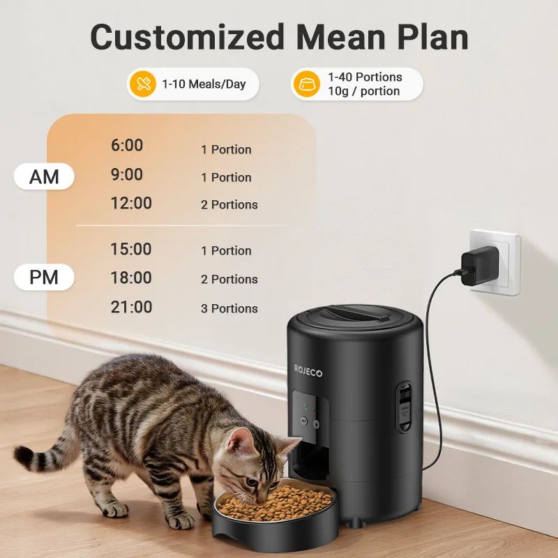 rojeco automatic pet feeder 2l smart cat food kibble dispenser wi fi app remote control auto dog feeder for cat pet accessories
