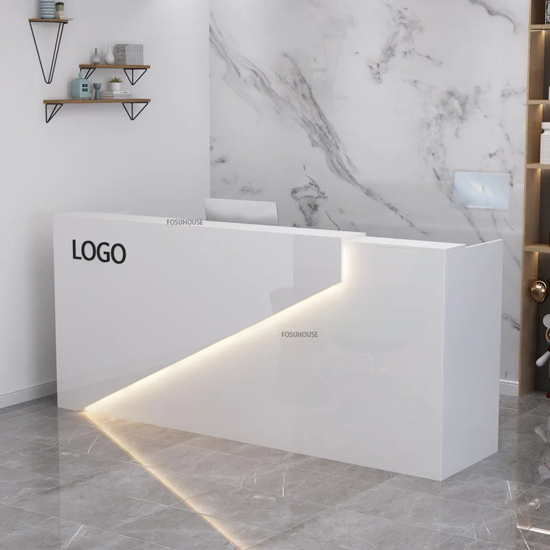 Modern Reception Desk Company Office Furniture Front Desk Bar Table Cashier Modern Minimalist White Clothing Store Counter