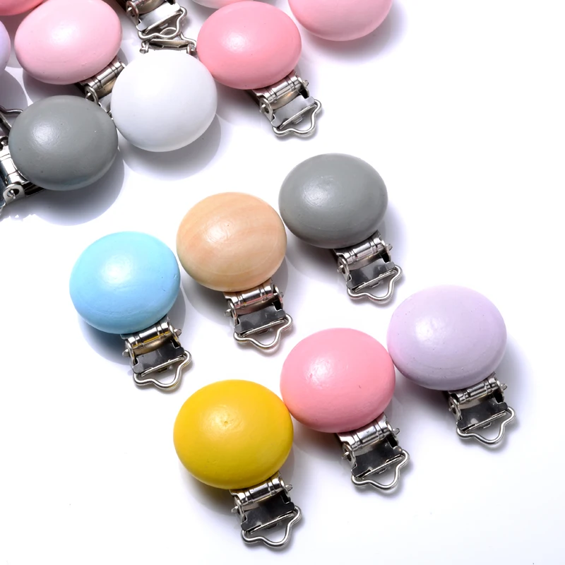 10Pcs 30mm Baby Wooden Pacifier Clips Round Wood Clip for Baby Pacifier Log Nipple Chain Holder Accessories BPA Free 2
