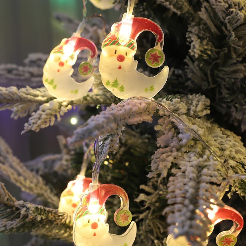 Cadena de luces LED para decoración navideña, 2 m/3 m, Papá Noel, muñeco de nieve, árbol de Navidad para el hogar, suministros para ventana de Año Nuevo