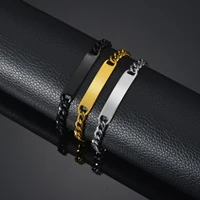 Punk Man Bracelets Hip Pop Gold Color Stainless Steel Thick Hand Chain Blank Bar Couple Men Women Family Jewelry Birthday Gift - Image 2