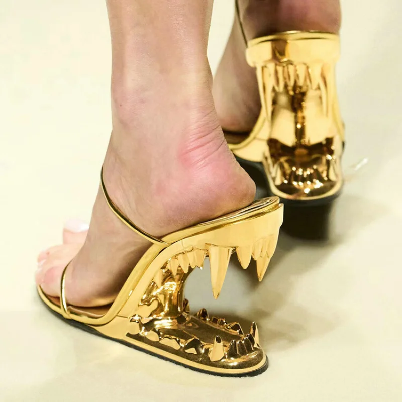 Women's Fashion Sexy Nightclub Shoes Metal Shaped Wedge Heels European and  American Brand Designer Runway Sandals _ - AliExpress Mobile