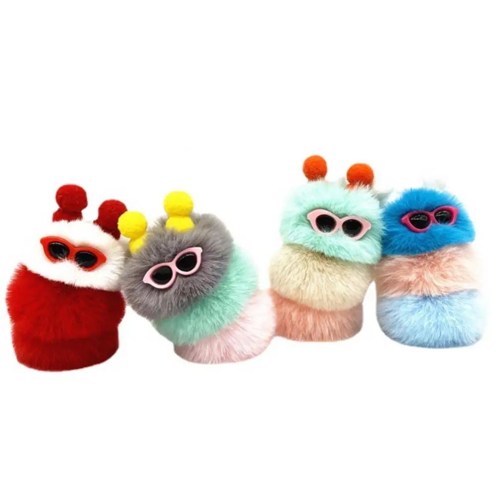 Nette Plüsch Caterpillar Keychain Lustige Pompom Plüsch Nette Candy Farbe Cartoon Plüsch Tasche Anhänger Auto Schlüssel Kette Zubehör