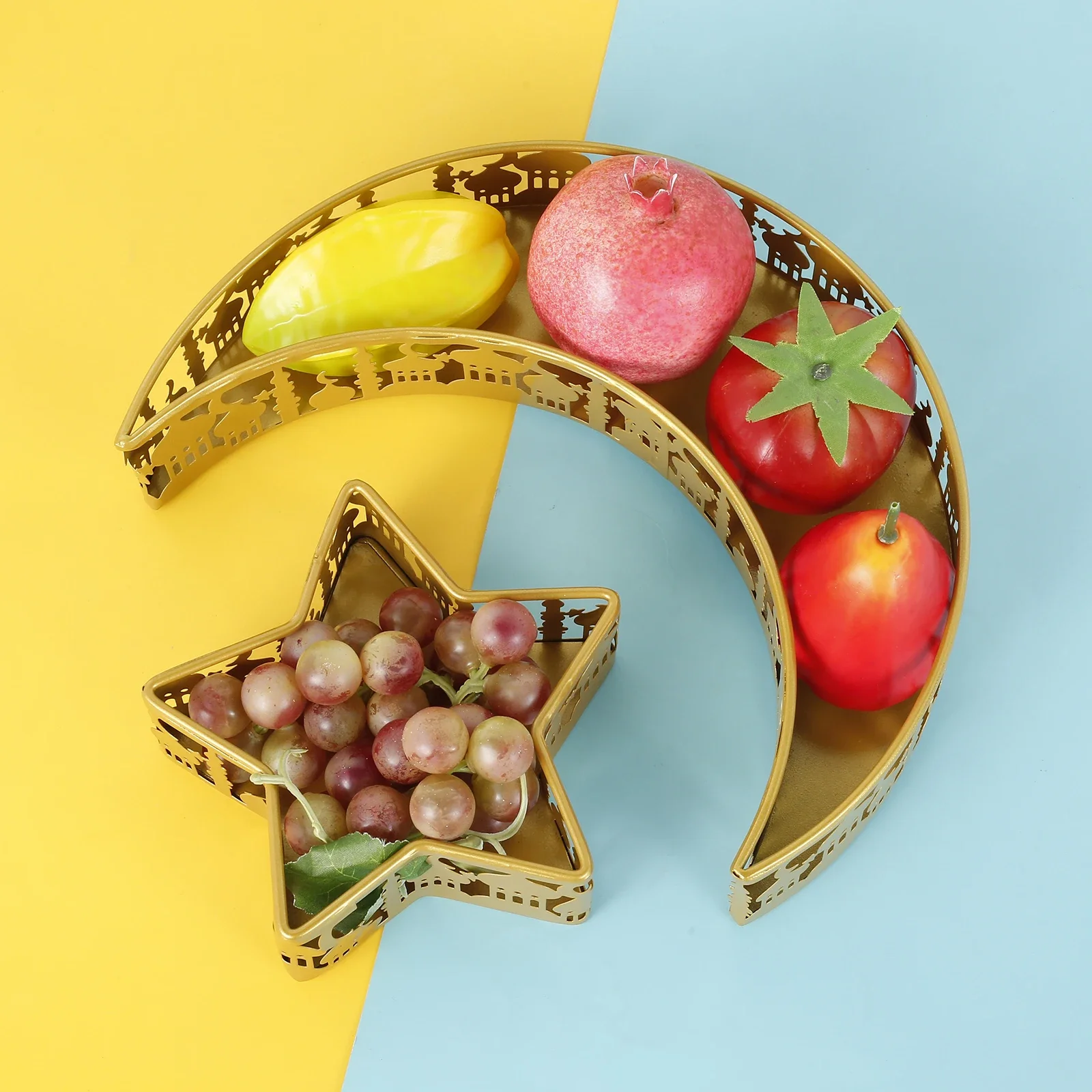 2PcsMetalMoonStarShapedTraysRamadanServingDishesReusable