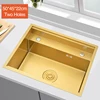 Nanometer Gold Double Cover Cloaking Kitchen Sink 304 Stainless Steel 3 Holes Handmade Single Large Size Kitchen Hidden Sinks 3