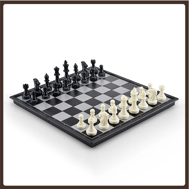 Conjunto de xadrez de quebra-cabeça dobrável magnético de viagem, com slots  de armazenamento, inclui rainhas extras, presente para amantes e aprendizes  de xadrez para crianças e adultos (X)