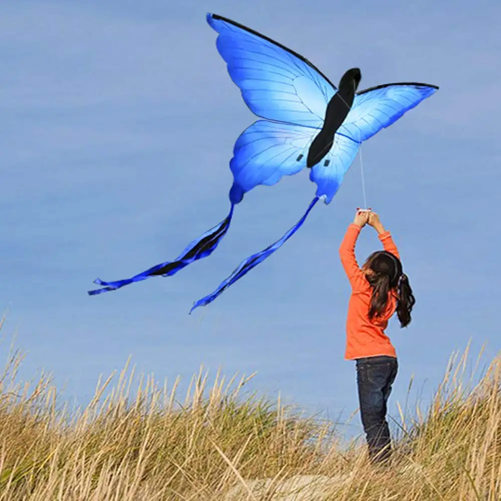 Large135cm Blue Butterfly LED Kite Single Line Bird Kites For Children Adults Outdoor Fun Animal Toy With Hand Line Factory 6