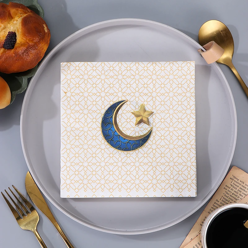 20pcs/pack Castle Ramadan Mubarak Paper Napkin Al-Fitr Al Adha Muslim Islamic Kareem Ramadan Mubarak Dinner Eid Decorations