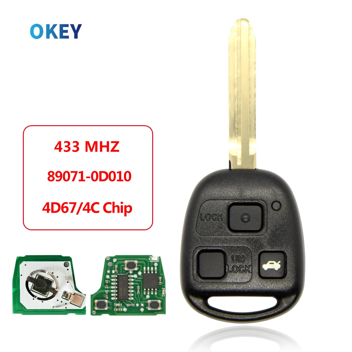 Okey Remote Car Key 433MHz 4D68/ 4C Chip 2/3 Button Remote Key Fob For Toyota Corolla Yaris Avensis 1998+ Lexus Lexus RX330