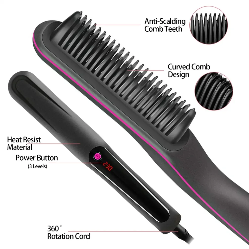 Heating Straightening Comb Hair Straightener Brush Men Quick Beard Straightener Brush Beard Comb Styling Iron Smoothing Comb 2