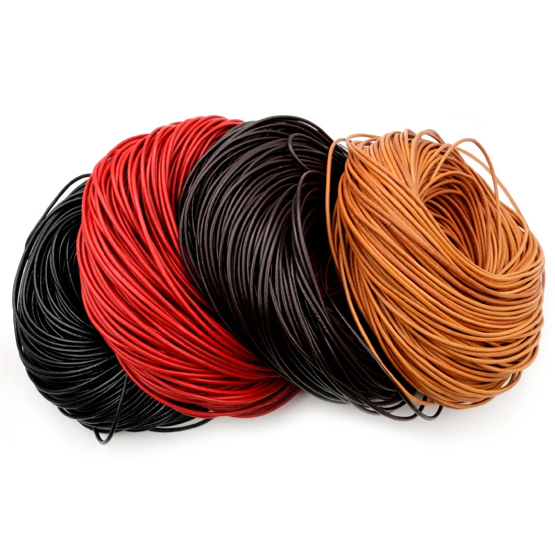 Genuine Cow Leather Round Thong Cord DIY Bracelet Findings Rope String For Jewelry Making 4 Color 1.0/1.5/2/2.5/3/4/5mm