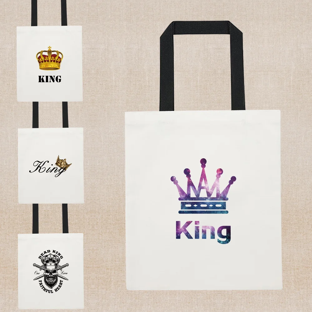 

Purple Crown Print Shopping Bag Y2k Kawaii Fashion Tote Bag Canvas Shoulder Bag Casual Shopper Bag Women Large-capacity Handbag