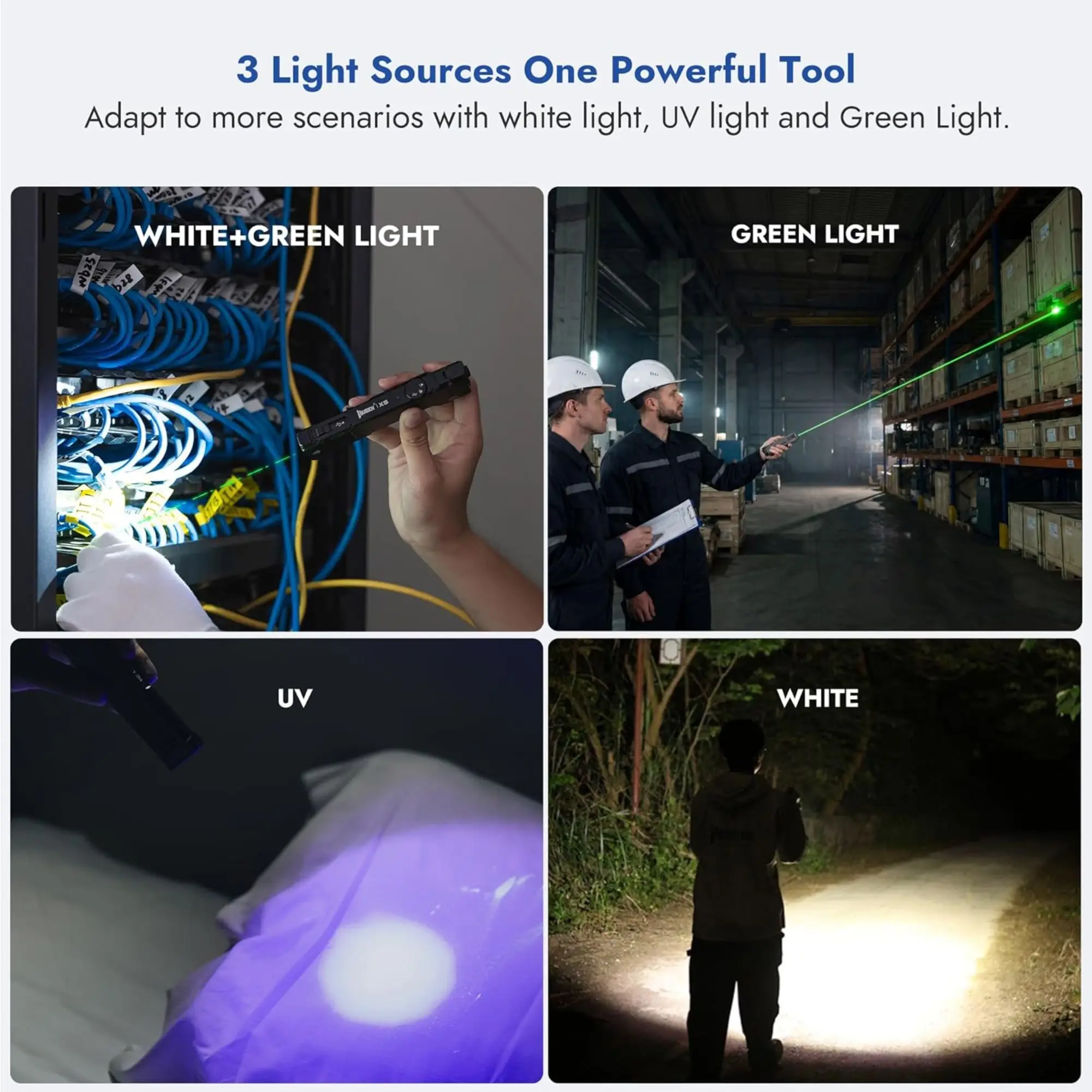 WUBEN X5 충전식 1300LM 밝은 EDC 손전등, 화이트 LED, UV 및 녹색광 6가지 모드, 전술 클립, IP65 방수