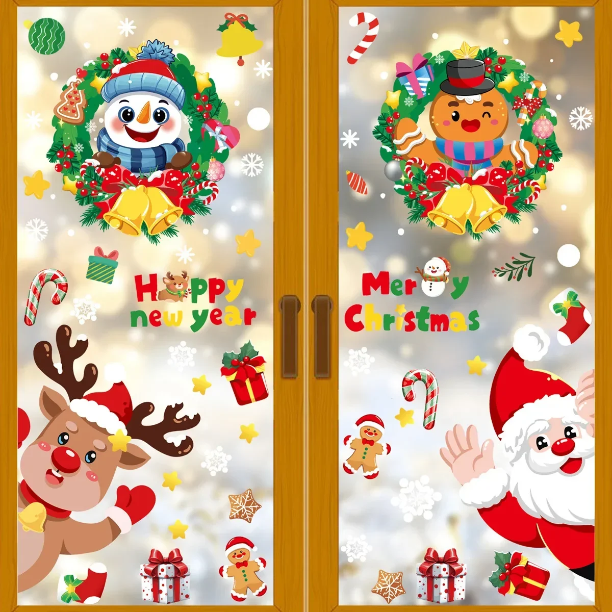 Christmas Decorative Glass Window Stickers Santa Claus Snowman Elk Scene Layout Electrostatic Wall Sticker Xmas Ornaments