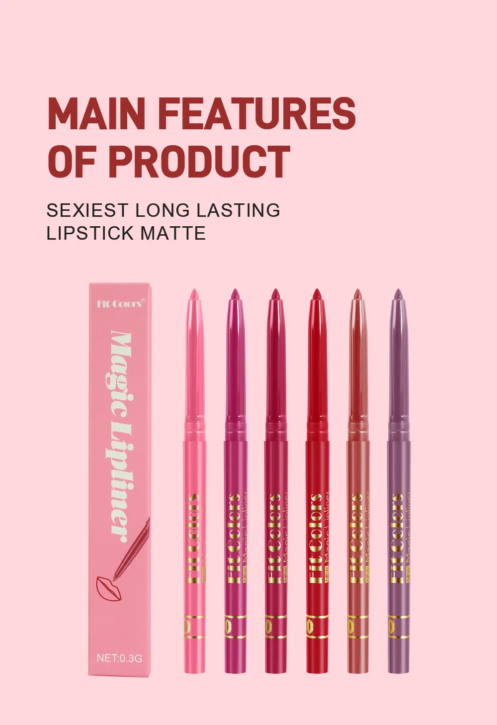 Lip Liner Set 6 color Non-stick Matte Waterproof for Makeup