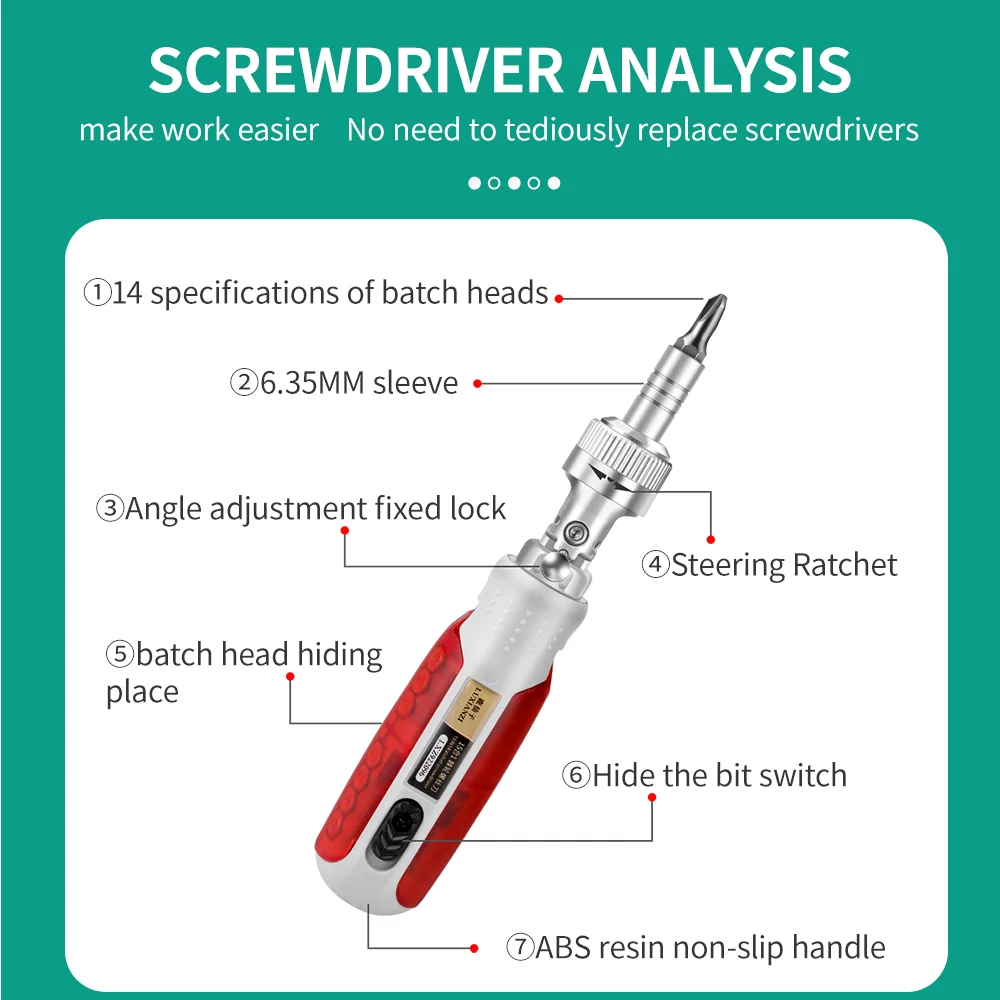 LUXIANZI Precision Ratchet Screwdriver S2/CR-V Magnetic Bit  Anti Slip Multifuctional Repairing Hand Tool 15 in 1 Screw Driver