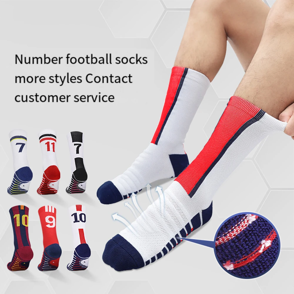 Training Anti slip Glued Football Socks Men's Mid tube Sweat-absorbing Thickened Towel Sole Elite Socks Adult Sports Socks