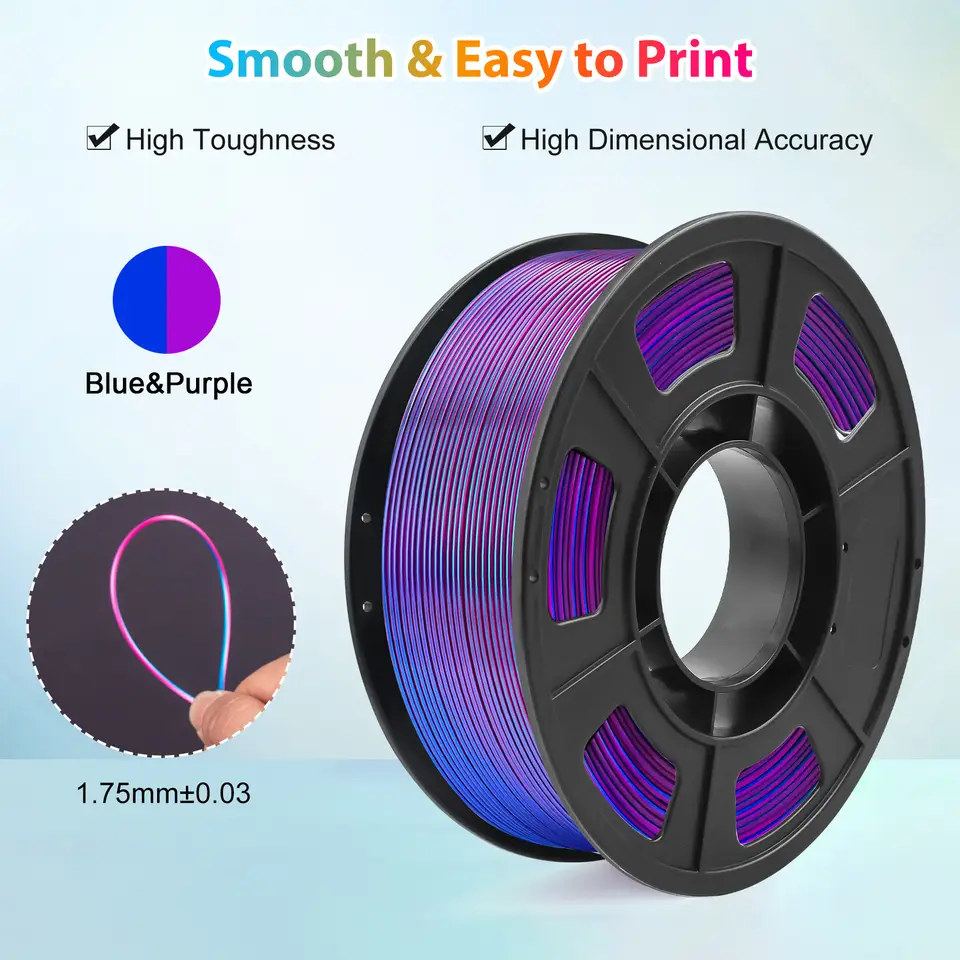 Silk PLA Filament 1.75mm Dual Color Blue Purple, 3D Printer Filament, 250g Spool(0.55lbs) Fits for Most FDM 3D Printers image 3