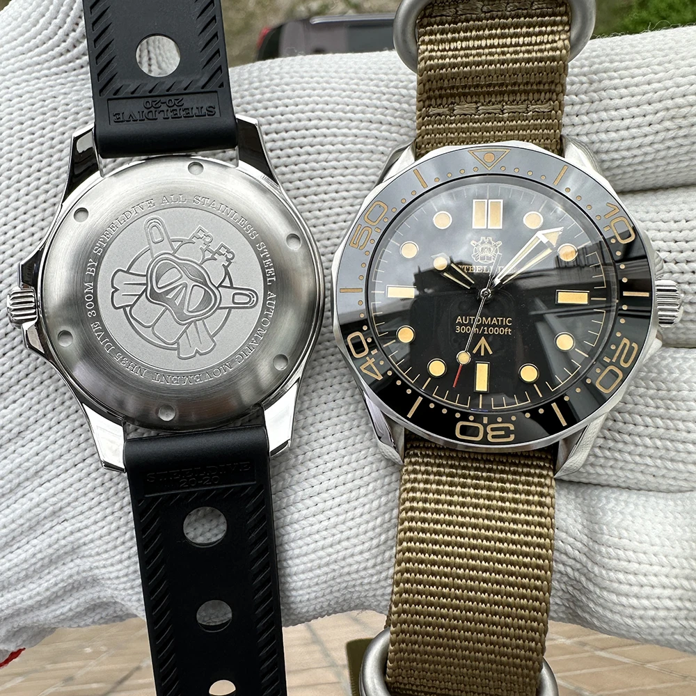 STEELDIVE SD1957 Men's Mechanical Watch 300M Waterproof Swiss Luminous Ceramic Bezel NH35 Luxury Retro Sea Horse Dive Wristwatch