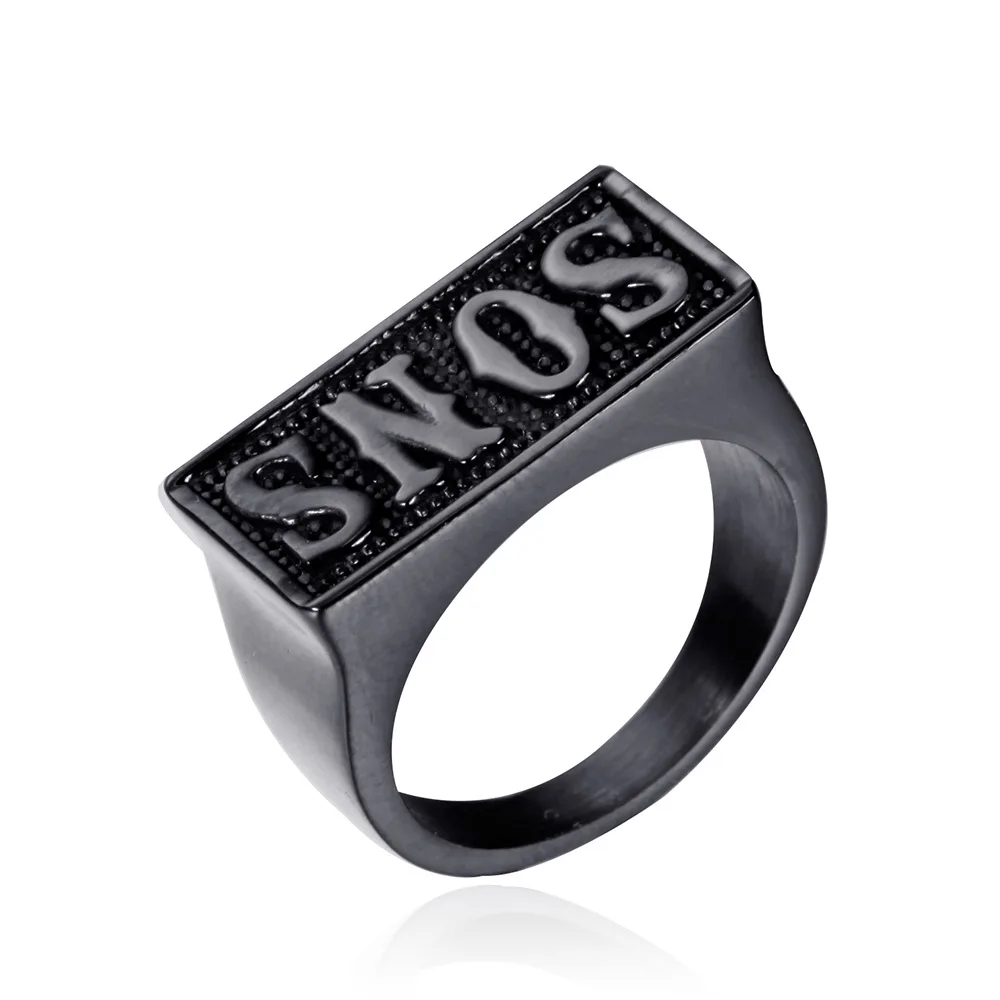 Megin Stainless Steel Titanium Sons of Anarchy Punk English Letter Vintage Rings for Men Women Couple Friends Gift Jewelry Bague