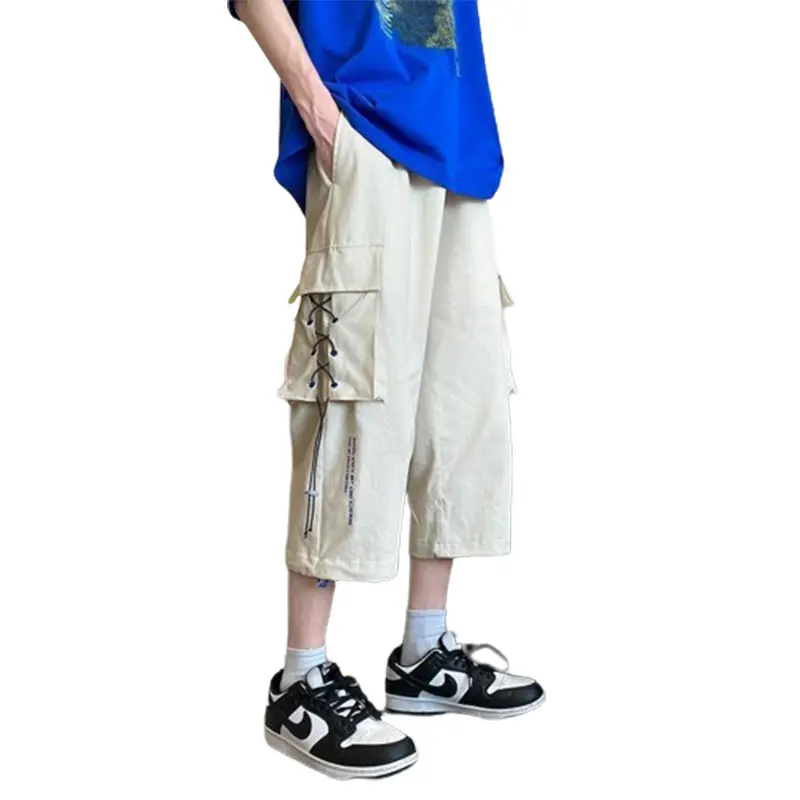 Summer Elegant Fashion Harajuku Slim Fit Ropa Hombre Loose Casual All Match Cropped Pants Thin Style Pockets Straight Leg Pants