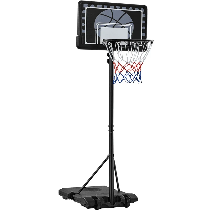 

Easyfashion 7'-8'Height Adjustment Portable Basketball Hoop w/ Wheels, 30'' Width, Black