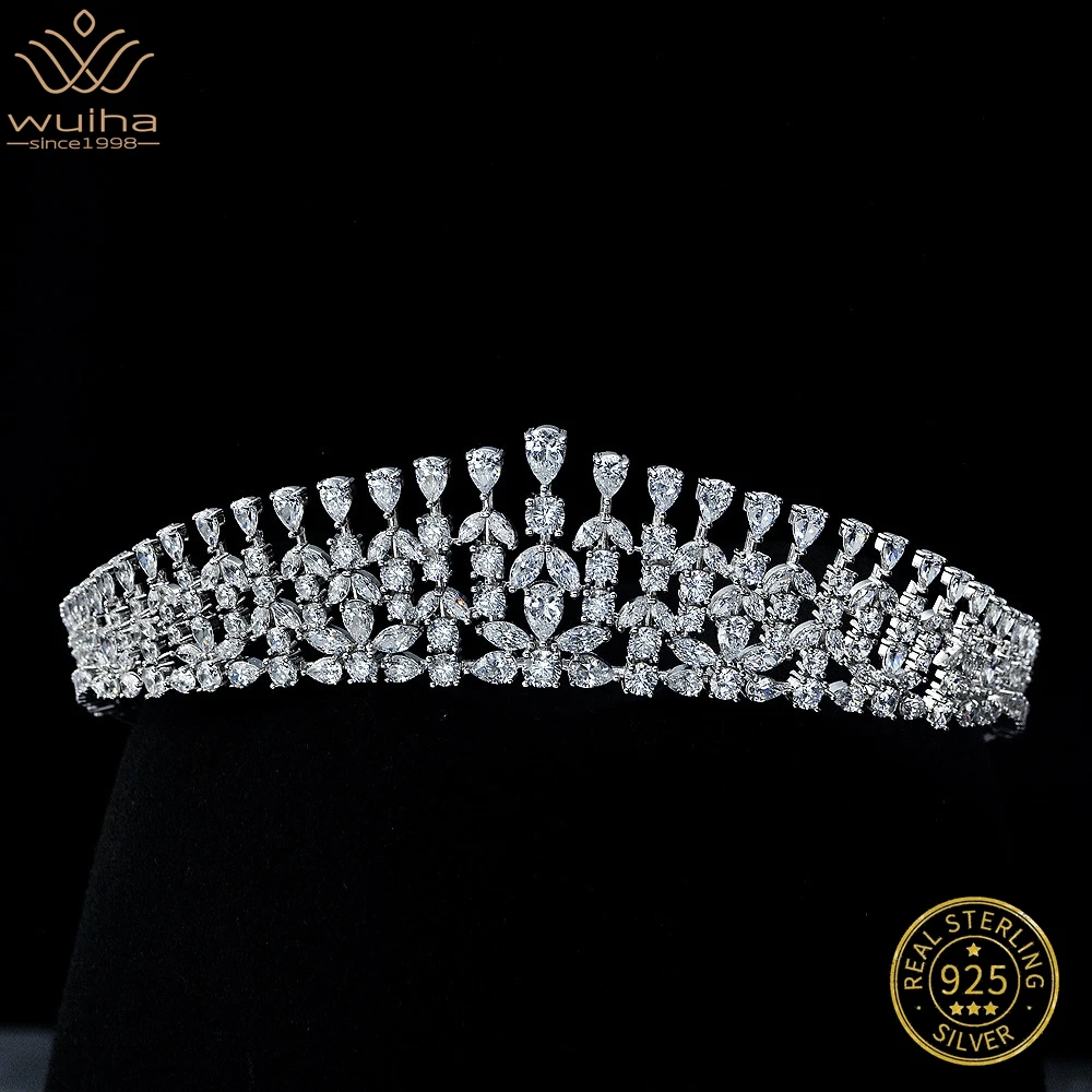 WUIHA 18K White Gold Plated Created Moissanite Headdress for Women Wedding Gift 925 Sterling Silver Hair Accessories Wholesale