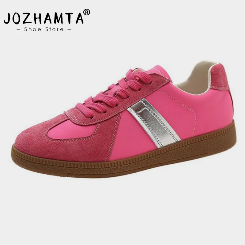 

Кроссовки JOZHAMTA женские из натуральной кожи, повседневная обувь на шнуровке, серебристые спортивные туфли на низком каблуке, на шнуровке, дышащая теннисная обувь на плоской подошве, Размеры 35-40