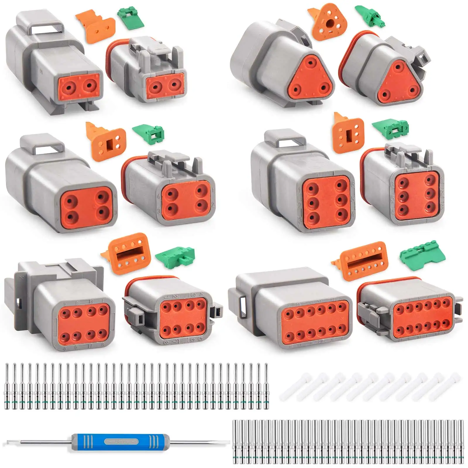 

Комплект коннекторов JRready ST6328 Deutsch DT в 2, 3, 4, 6, 8, 12-контактных конфигурациях, 16 # твердый контакт (14-20AWG) Автомобильный коннектор