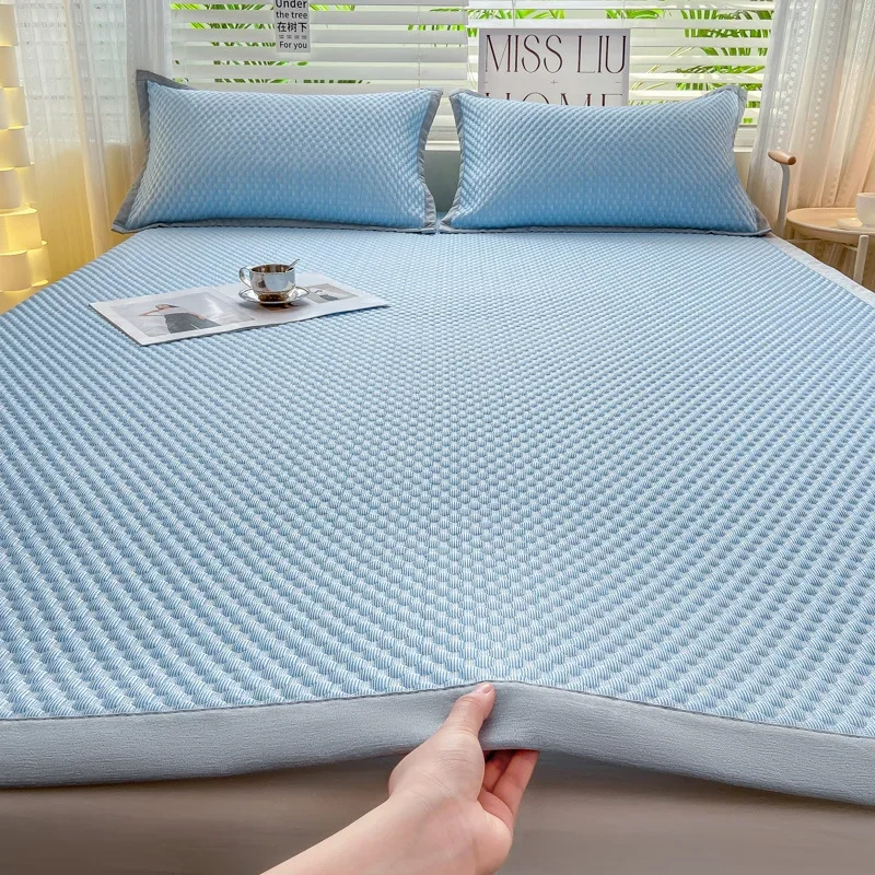 Summer Solid Color Latex Cool Feeling Ice Bean Ice Silk Cold Mat Air Conditioning Soft Mat for Two People Water Wash Folding