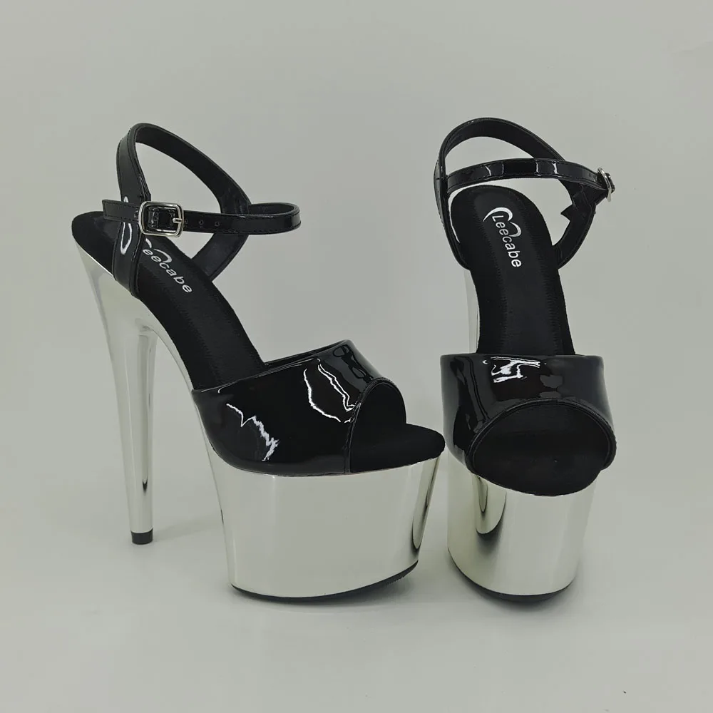 Leecabe Shinny Silver Color 17CM/7Inch Beige Women's Platform Sandals  party High Heels Shoes Pole Dancing Shoes