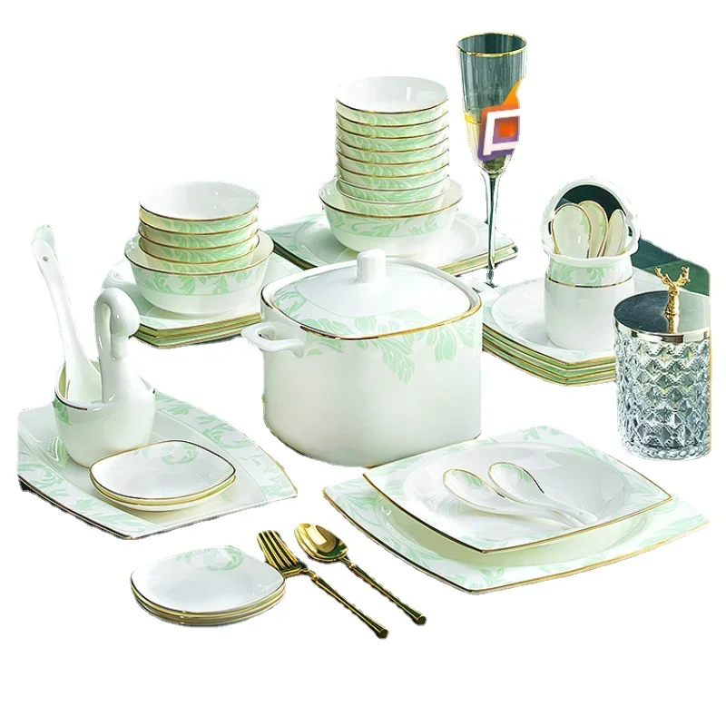 

Jingdezhen Bone China Tableware Set Light Luxury High-End Bowl and Dish Set Ceramic Bowl and Plate Gift Box