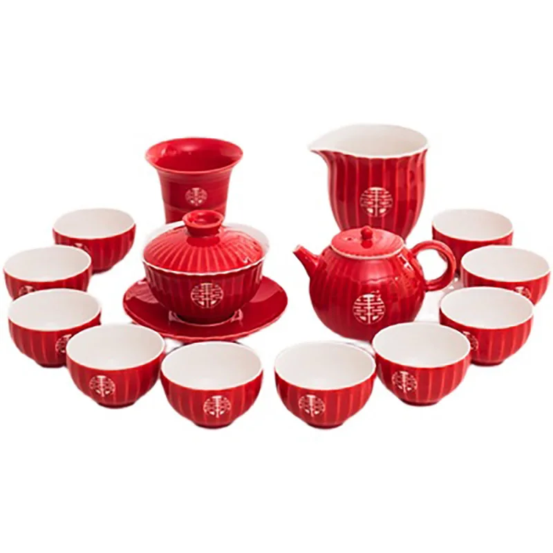 Chinese Tea Gift Set Service, Porcelain Kettle, Tea Pot, Cups Tray for Adults, Men, Women Tea Ceremony, Wedding Party, Home De