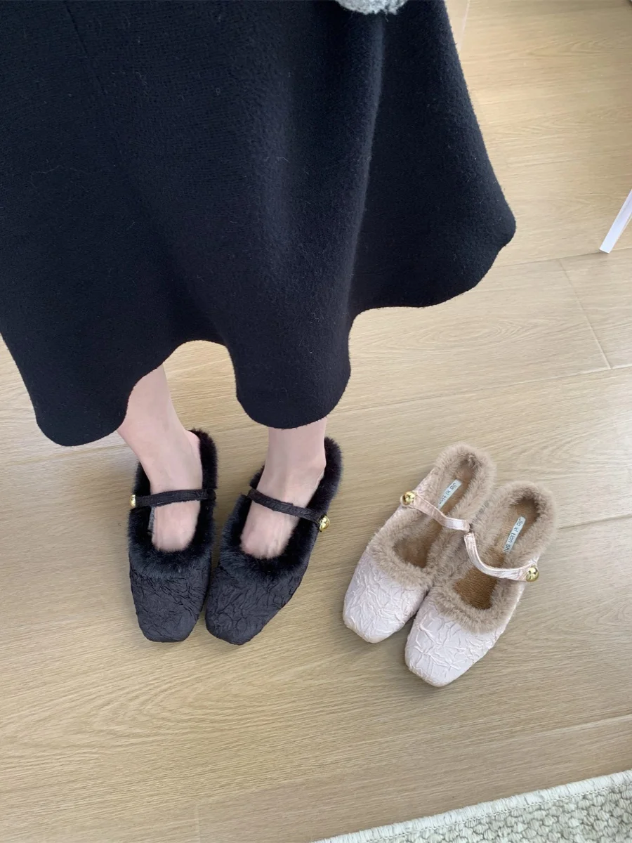 

Шлепанцы женские меховые, Сланцы на плоской подошве, Роскошные Плюшевые римские шлепанцы из микрофибры, зимняя обувь, 2023