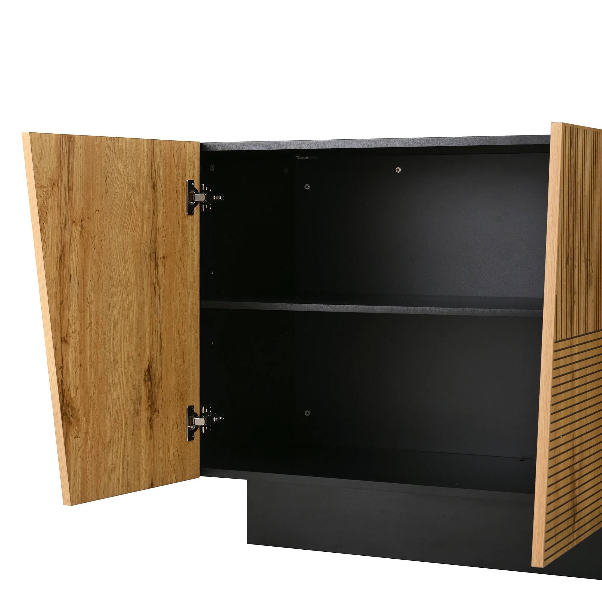 Modernes 160-cm-Sideboard mit viel Stauraum, geometrischem Design und verstellbarem Regal – Aufbewahrungsschrank für das Wohnzimmer – Detail 23