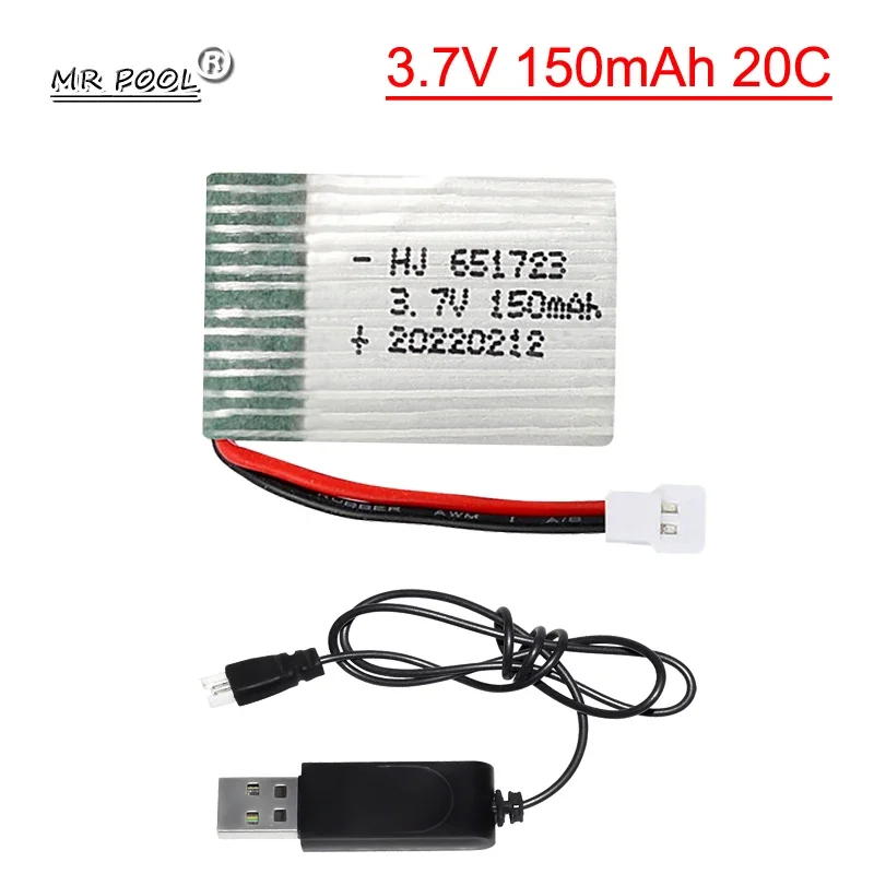 3.7V 150Mah 651723 Batteria Xh2.54 Spina Per H20 Rc Quadcopter Drone Pezzi Di Ricambio 3.7V Batteria Lipo Per H20 Per Elicottero Giocattolo