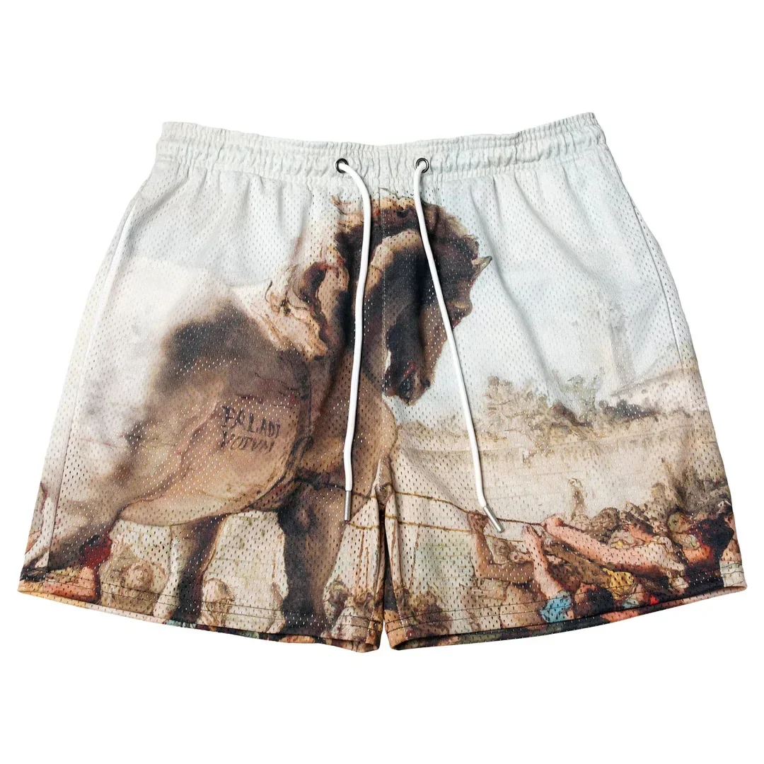 Men's Shorts New Summer Casual Shorts Muscle Fitness Sports Quarter Pants Mesh Digital Printing Breathable Loose Shorts