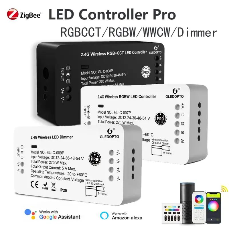 

Zigbee3.0 LED Strip Controller Pro RGBCCT / RGBW / WWCW / Dimmer Controller With Reset Key For SmartThings Alexa Voice RF Remote