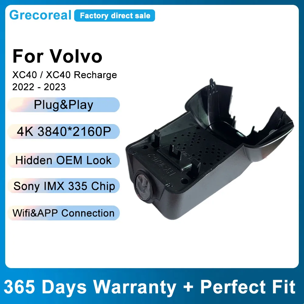 

Grecoreal Front Rear Dual Dashcam for Volvo XC40 Recharge 2023 2022 2021 2K 4K Wifi Dash Cam Car Dash Camera OEM Vehicle Car DVR
