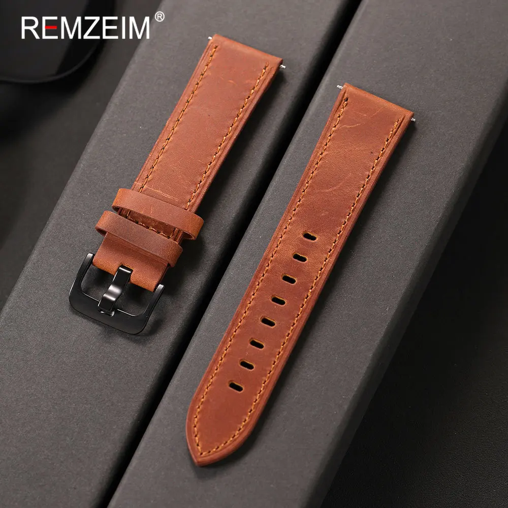 Luxury Matte Leather Watch Band with Black Buckle - Men's Replacement Strap