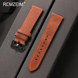 Luxury Matte Leather Watch Band with Black Buckle - Men's Replacement Strap - 24mm (Dark Brown)