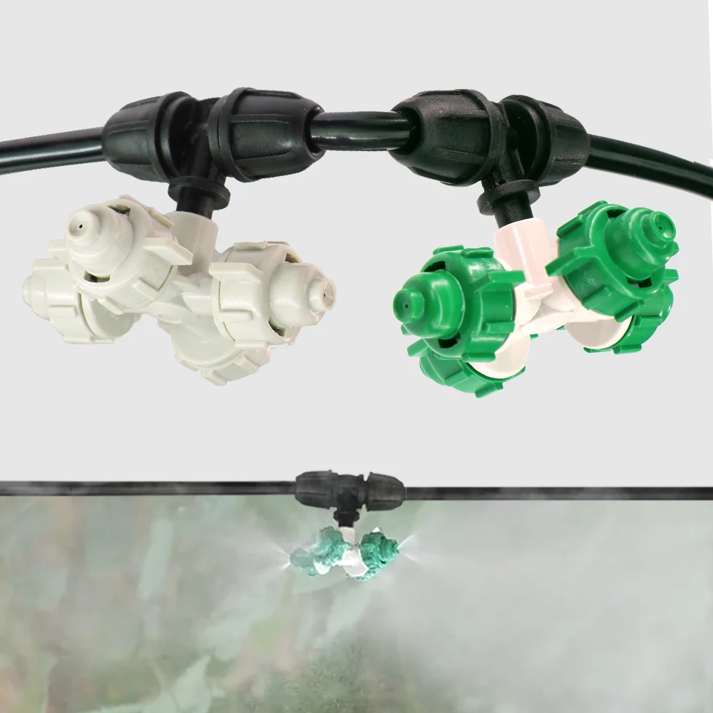 

4-Way Cross Misting Nozzles Greenhouse Atomizing Cooling Sprinkler with Lock Tee Garden Irrigation 4/7mm Hose Watering Sprayer