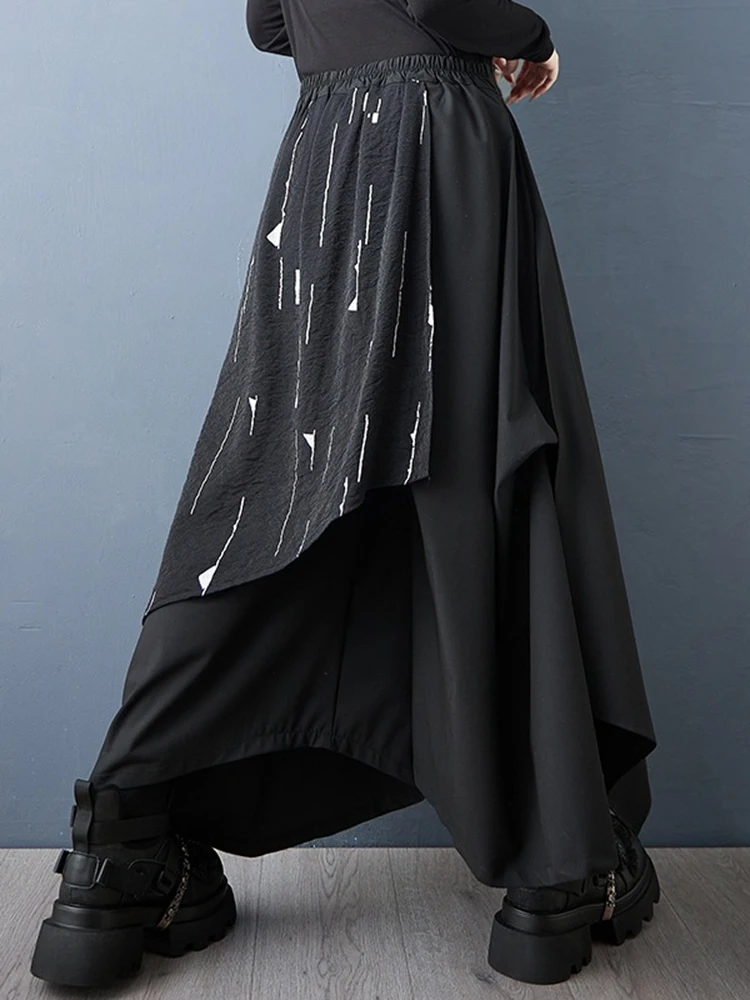 Irregular Spliced Vintage High Waist Wide Leg Pants Women Spring Autumn New Casual Loose Ladies Trousers Fashion Streetwear 2025