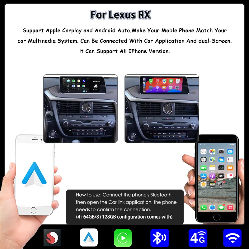 Radio para Auto Android 14 de 12.3 Pulgadas para Lexus RX Rx300 Rx350 Rx450h 2016-2019, Reproductor Multimedia GPS, Pantalla CarPlay, Compatible con LHD y RHD 2
