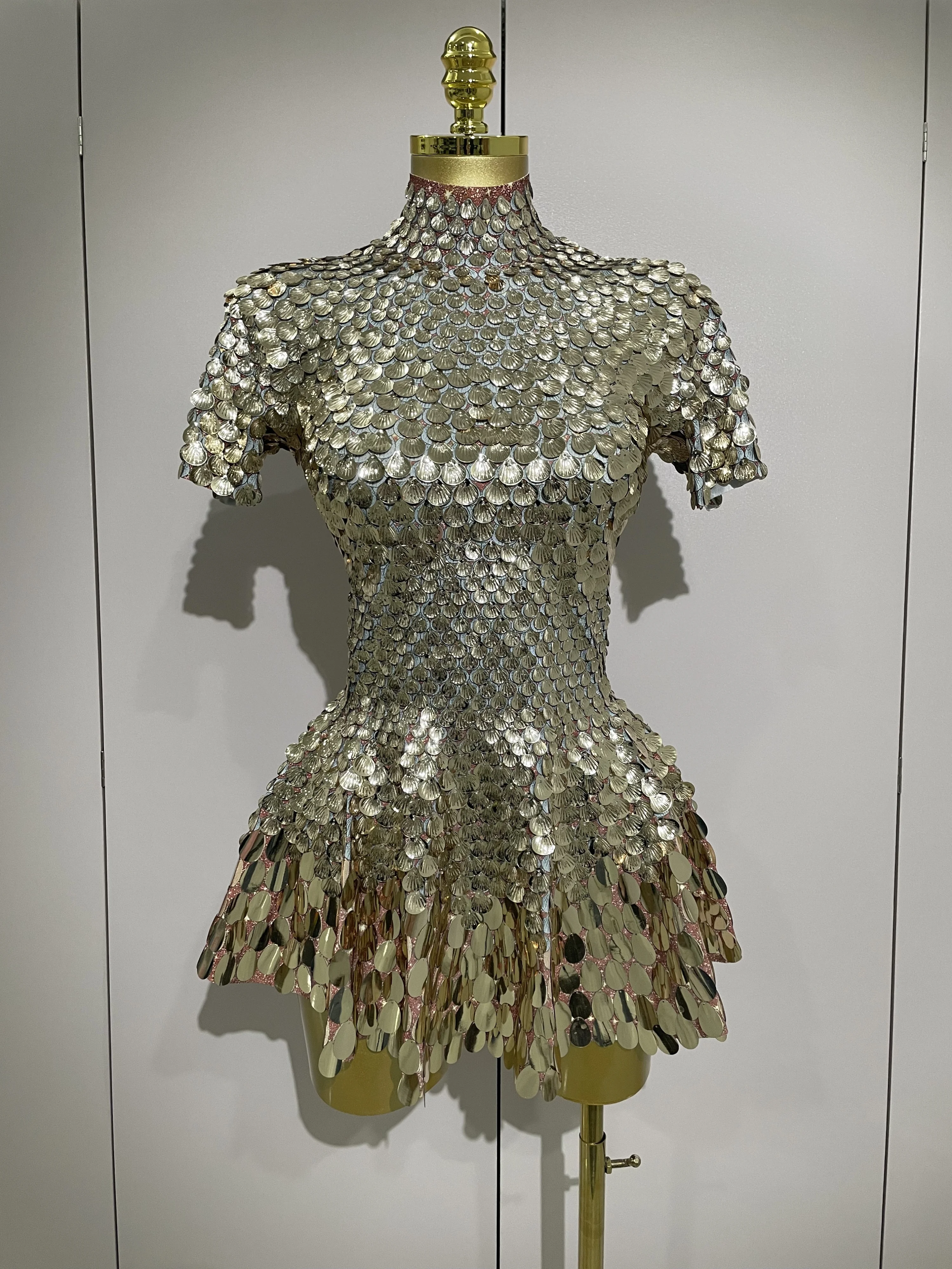 781245-52fe57.jpg Luxury High Quality Shiny Shell Sequins Bodysuit Dress Women Sexy Nightclub Dance Performance Clothing Birthday party Dresses - Image 1