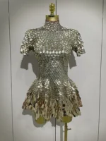 Luxury High Quality Shiny Shell Sequins Bodysuit Dress Women Sexy Nightclub Dance Performance Clothing Birthday party Dresses